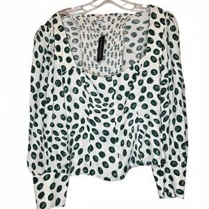NWT Reformation Calla Dot Top Tapioca Green Classy Preppy Chic Size 8